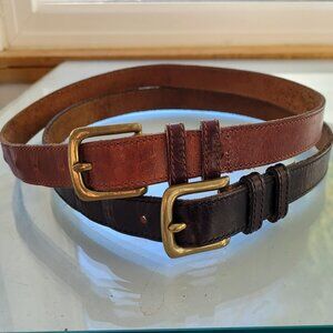 2-Pack Women's Leather Belts with Solid Brass Buckle Size S